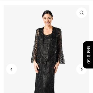 Soulmates C1067 Silk Hand Crochet Embroidered Jacket Top & Skirt Set petite med